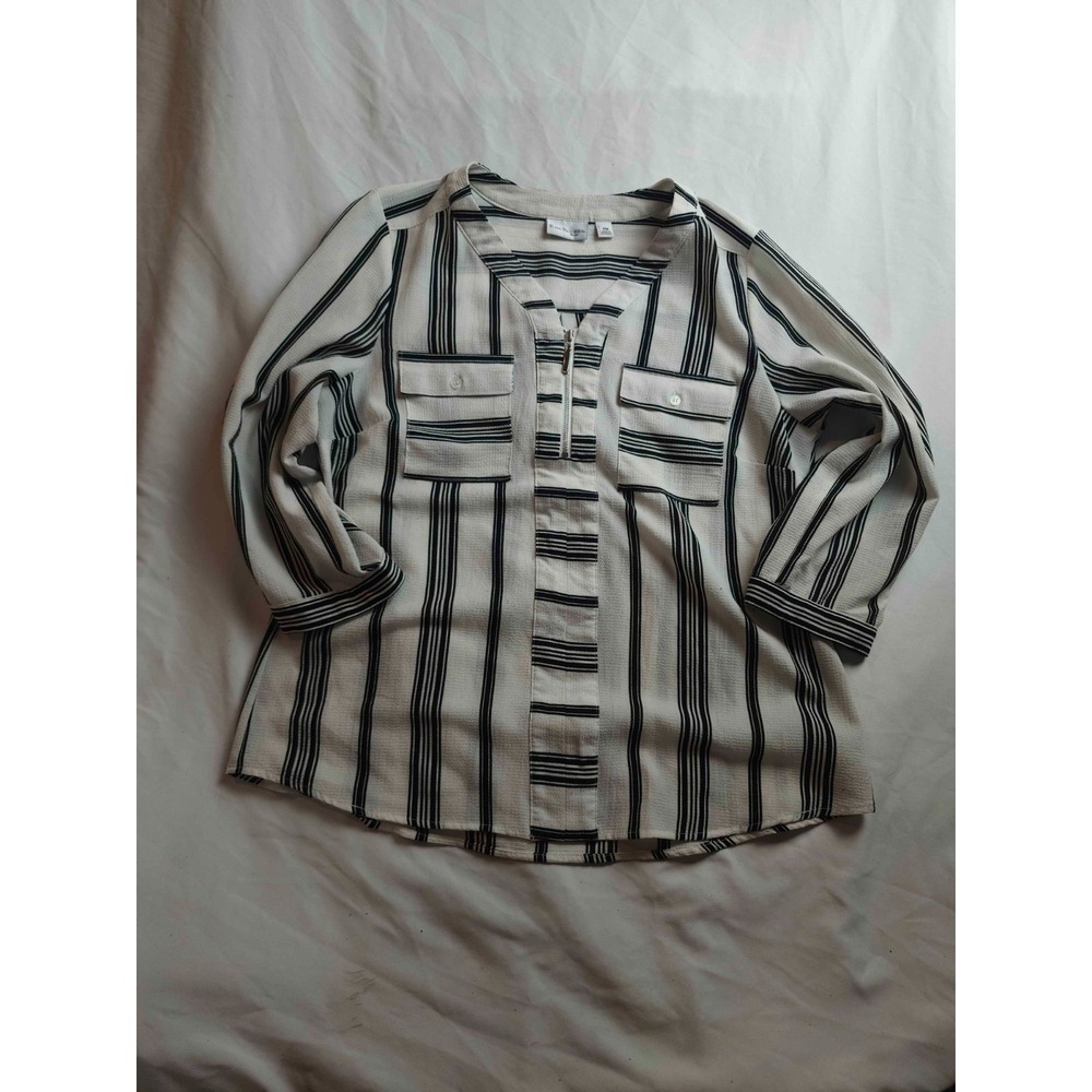 Kim Rogers Blouse Womens PM Striped Preppy Clean Girl Business Casual Officewear
